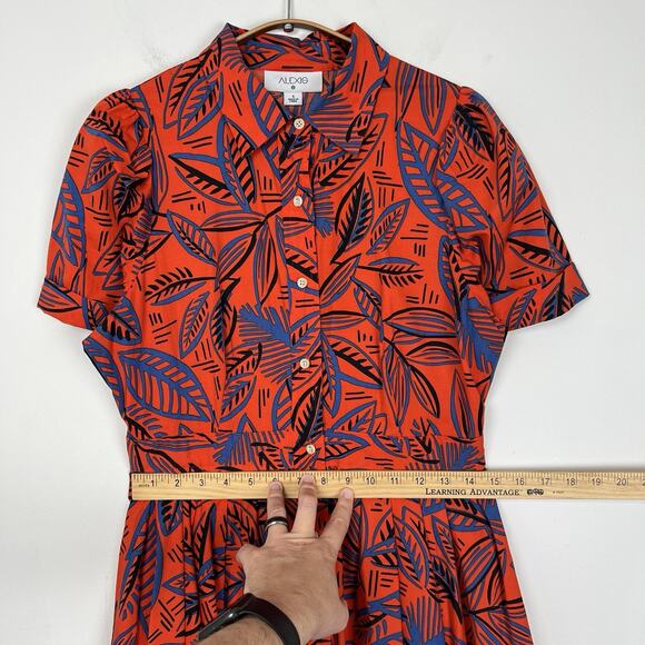 ALEXIS x TARGET Size Small Tropical Leaf Stretch Midi Pleated Shirtdress Pockets - Picture 11 of 13
